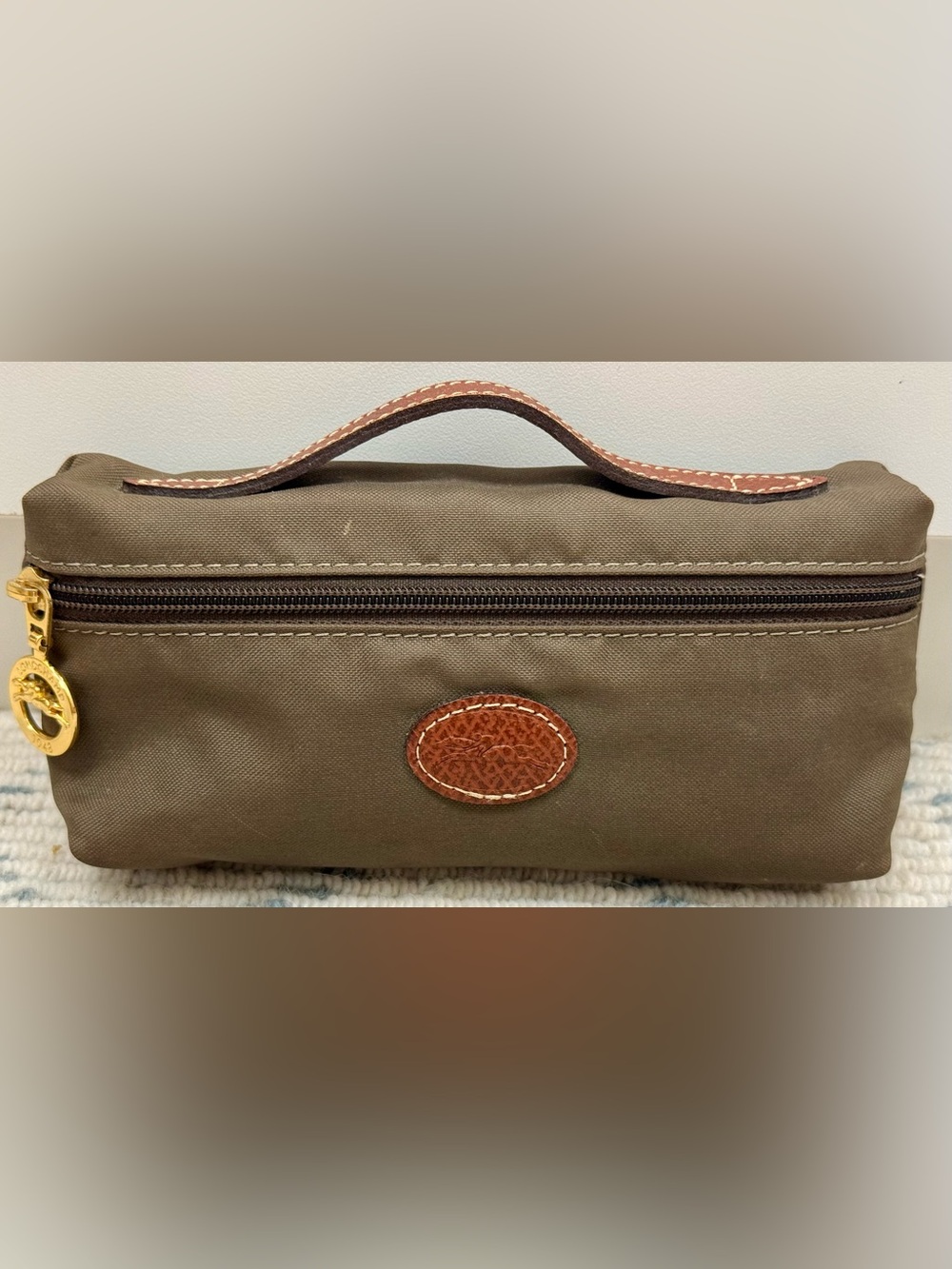 LONGCHAMP Vintage Rare Collectors Made N France Le Pliage Nylon Khaki Mini Pouch